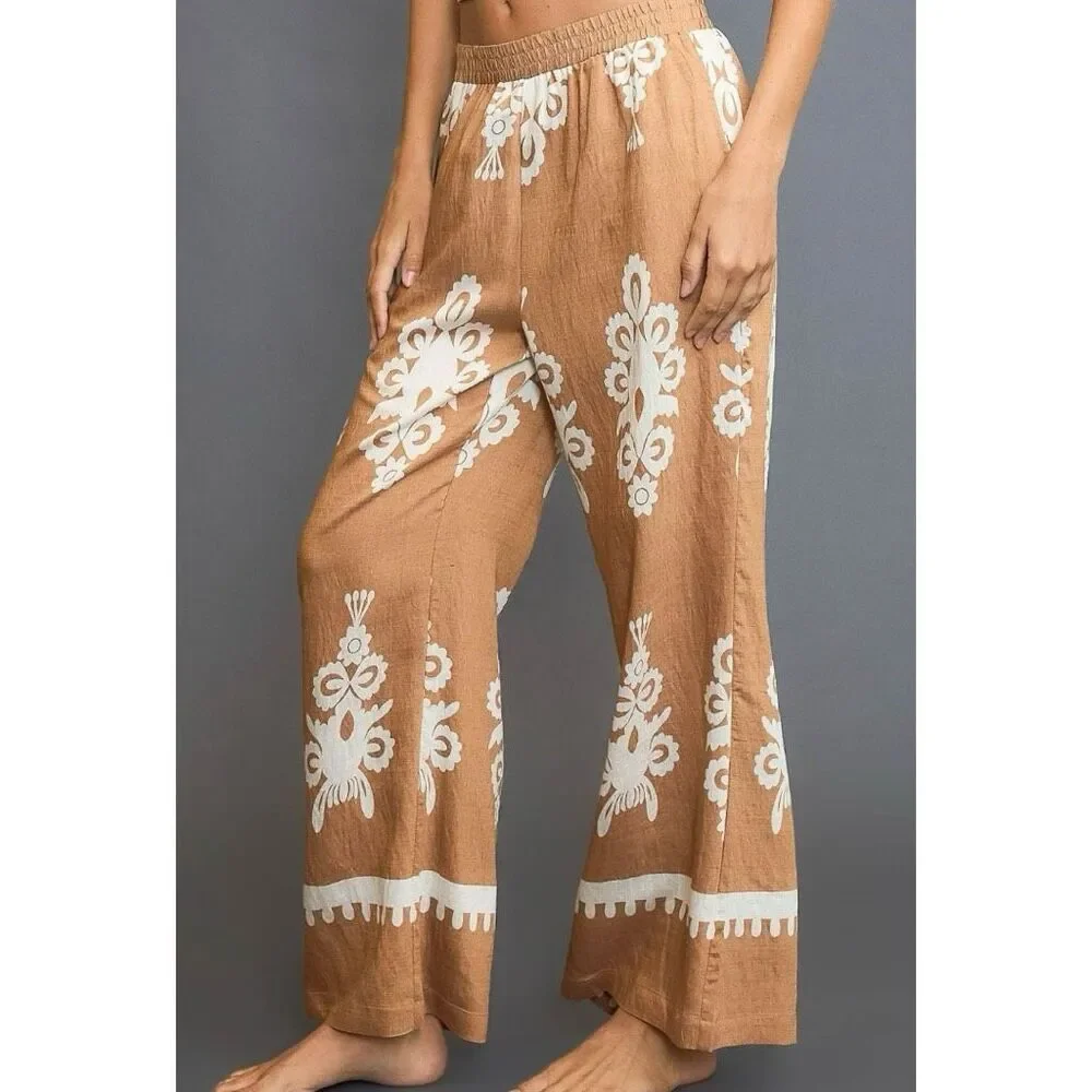 Border Print Wide Leg Boho Pattern Pants Plus Size Pockets | XXL NWT | Umgee - Picture 2 of 6